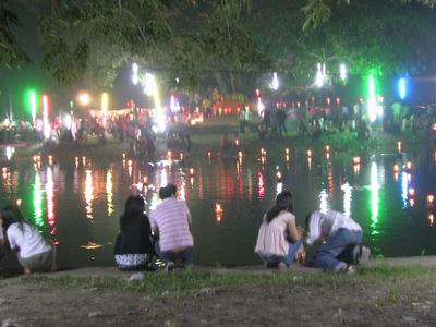 Releasing boats into the pond