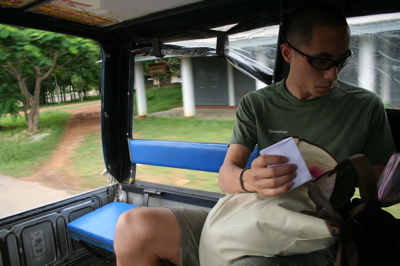 traveling in a pickup truck/taxi