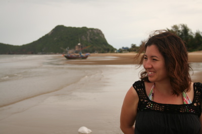 Muriel looking happy on the beach